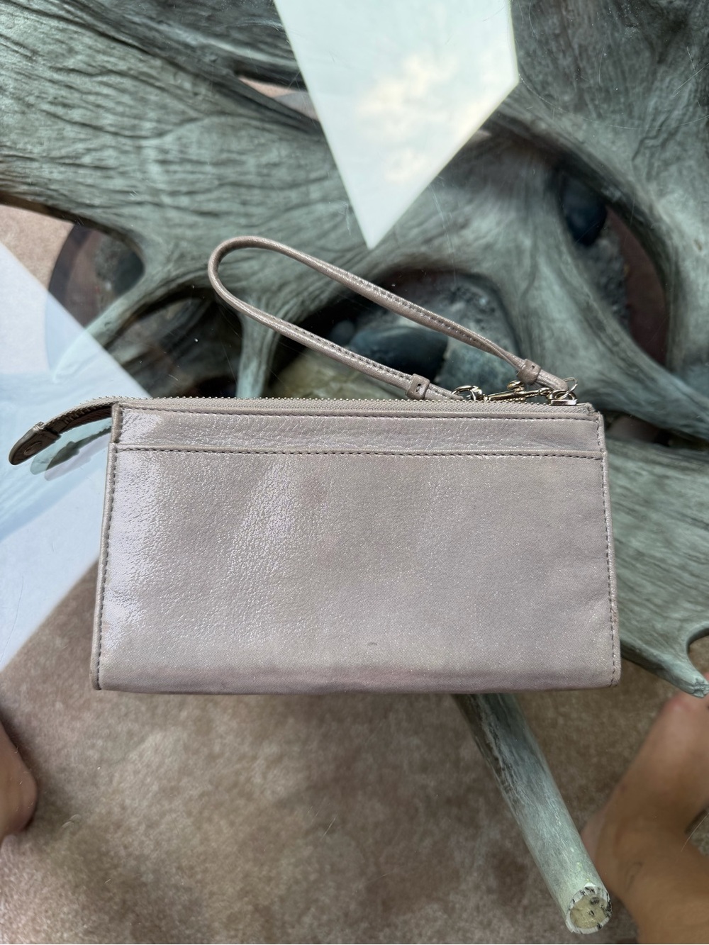 Coach Poppy NWOT Metallic Taupe Leather Wristlet Clutch PRISTINE - Picture 2 of 10